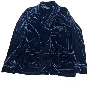 Lauren Ralph Lauren Midnight Blue Velvet Button up Top